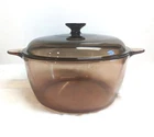 Corning Vision Ware Pyrex Amber Brown Glass Stock Pot 4.5L Dutch Oven Lid Vtg