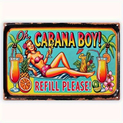 [2D Flat] 1pc Vintage Tropical Tin Metal Signs Home Décor 8x12inch Vintage Tiki 
