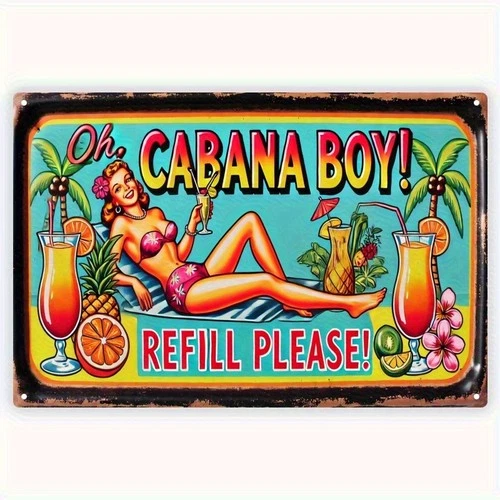 [2D Flat] 1pc Vintage Tropical Tin Metal Signs Home Décor 8x12inch Vintage Tiki