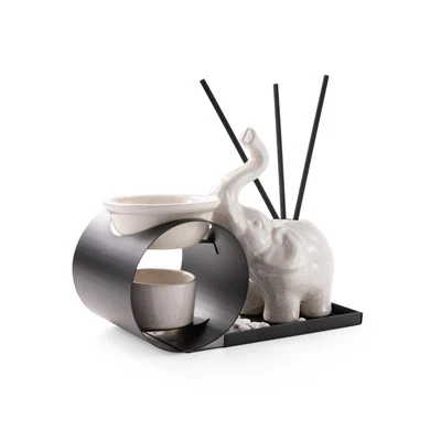 Ceramic Crafted Elephant Oil Burner Incense Candle Tea Light Holder Wax Melt