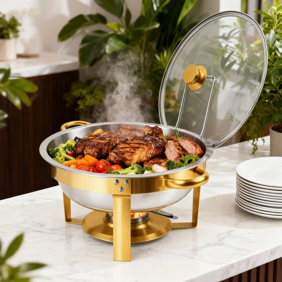 1/2/4/6/8 Packs 5QT Chafing Dish Buffet Set Round Stainless Steel Food Warmer - Image 4 of 4