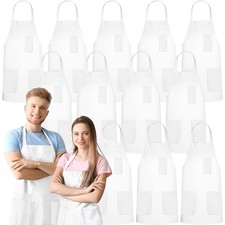 12 PCS White Waterproof Kitchen Cooking Chef Bib Apron 2 Pockets BBQ Grilling