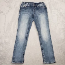 Vigoss Capri 4 (28) Heritage Fit Womens Blue Denim Jeans Embellished Embroidered