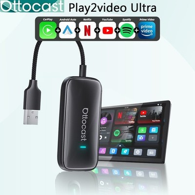 Ottocast P2V Ultra Aibox Wireless CarPlay Adapter Android USB 4+32G w/YT+Netflix