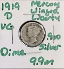 1919-D Mercury 90% Silver Dime - VG - Semi Key Better Date - 9.9m