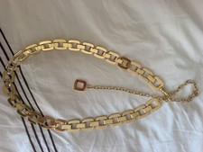 Women's Gold Tone Chain Belt w/ Brown Buckle, Adjustable Extender, One Size