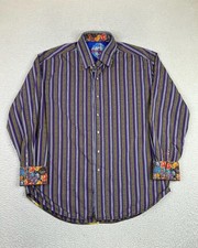 Robert Graham Shirt Mens 2XL Purple Stripe Flip Cuff Long Sleeve Button Front