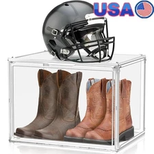 Crystal Clear Shoe Storage Box Stackable Organizer Magnetic Door Display Case US