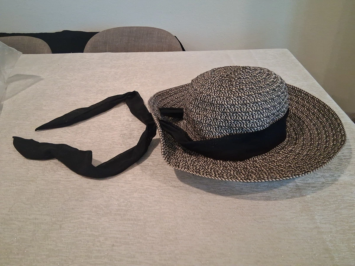 Beautiful! Nine West Two-Tone Straw Hat with Black Band Ties At Back ⚜️???✈️⛵ Nine West Black Straw Hats for Women for sale | eBay main image 3