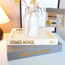 Decorative Books for Coffee Table with Secret Organizer - Set of 2 Faux Linen...