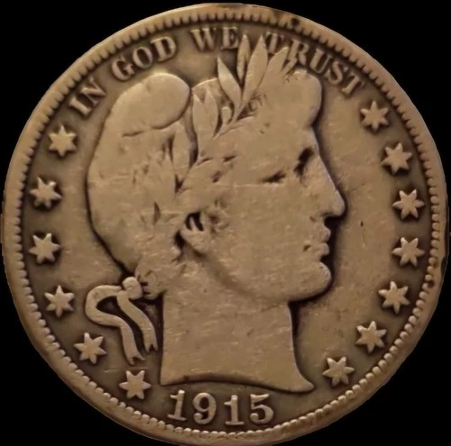 1915 D Barber Silver Half Dollar 50C Original F Fine