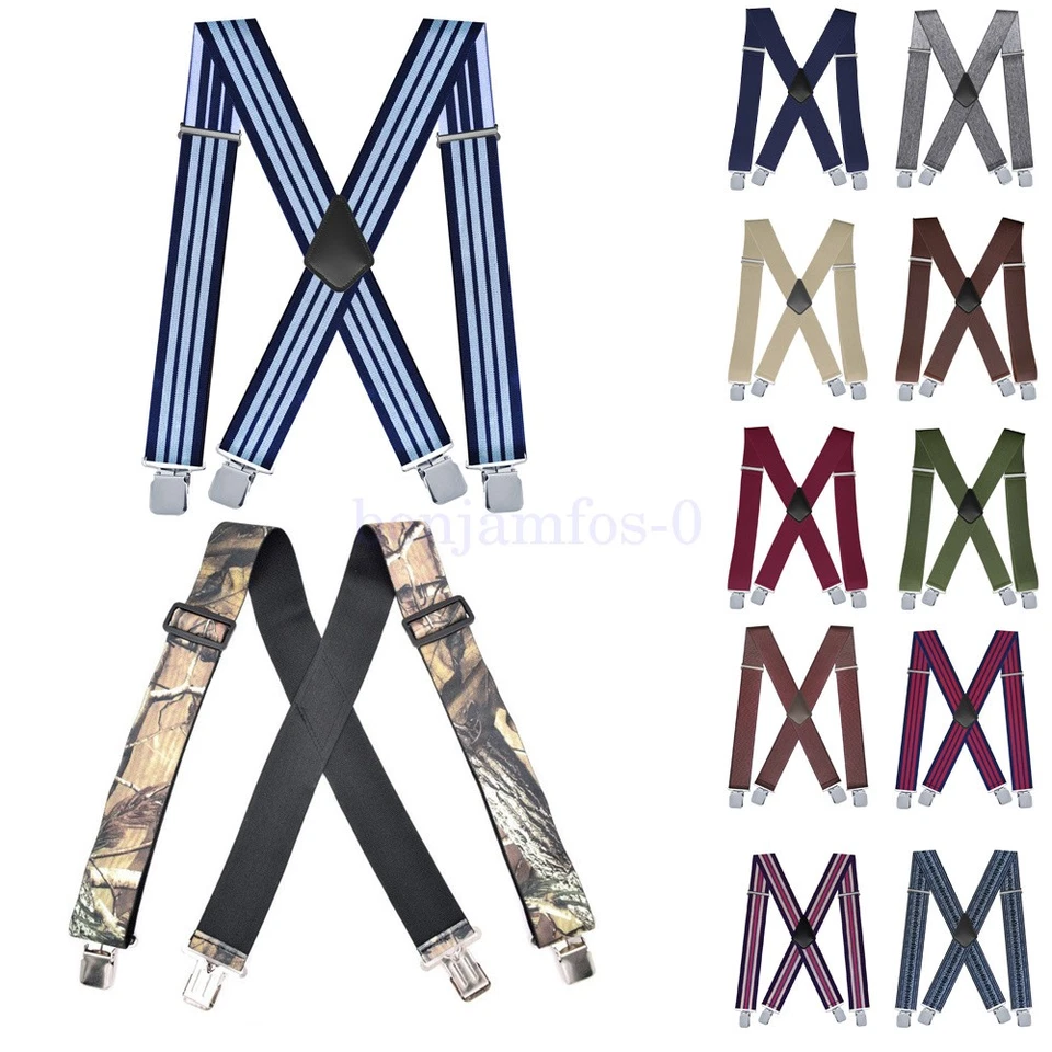 Men's 50mm Wide Suspenders Heavy Duty Elastic Leather Clip On Braces Trousers AU
