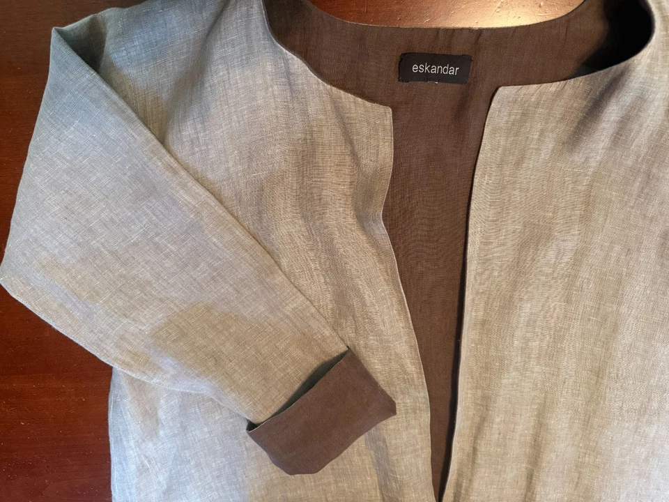 ESKANDAR 100% Linen Double-Layered 2-Tone Duster Jacket O/S - NTSF - Image 4 of 4