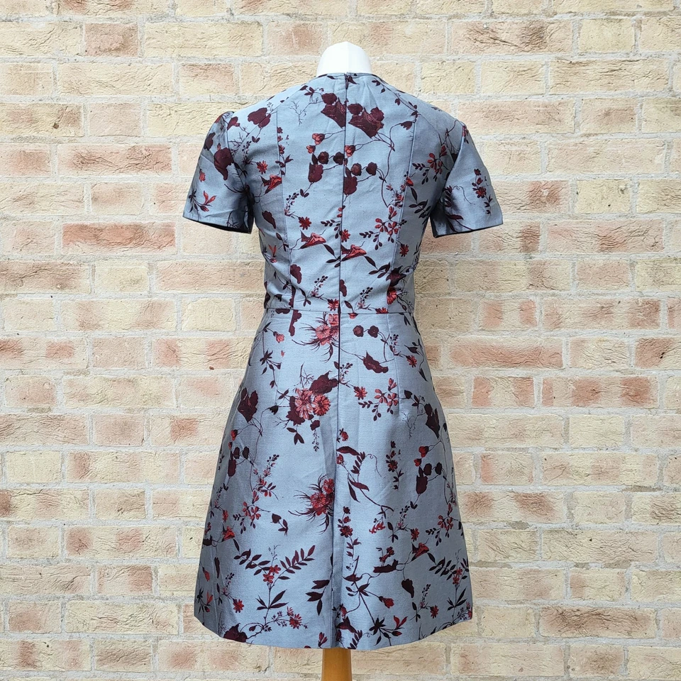 Erdem Aubrey Shift Dress Size UK 10 Silver Blue Metallic Jacquard Red Floral - Image 3 of 4