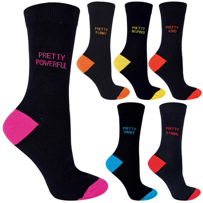 Damen-Socken 6er-Pack jeden Tag Freizeit Büro Zuhause schwarz hübsches Design Zitat