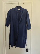 Uniqlo Shirt Dress Women S Blue Chambray Button Front Long Sleeve Belt Tie Pockt