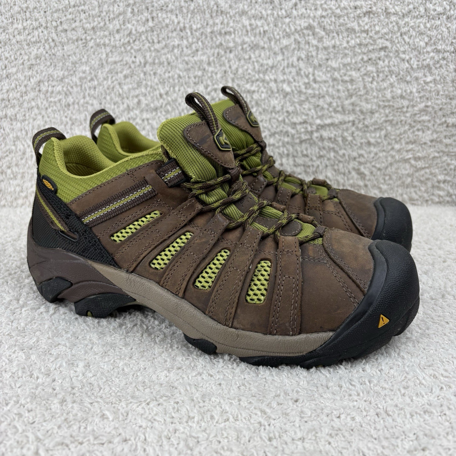 Scarpe Keen donna 10 5 marrone giallo pietra focaia bassa punta acciaio lavoro pelle stringate