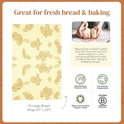 Natural Beeswax Wrap for Bread - Large 17" x 23", Eco-Friendly Honeycomb Design - Picture 8 of 11