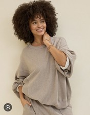 Aerie Tres Chic Taupe Crew Neck Sweater Sweatshirt