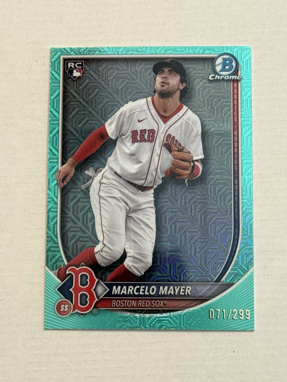 2025 Bowman Chrome - Marcelo Mayer #39 Aqua Mojo Refractor /299 (RC)