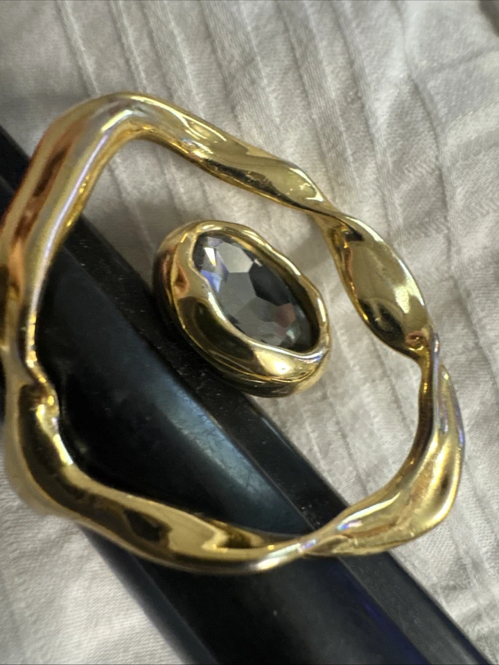 Anel folheado a ouro amargo Alexis tamanho 7 1/2 anel de pedra de órbita amassada marcado AB - Imagem 2 de 4