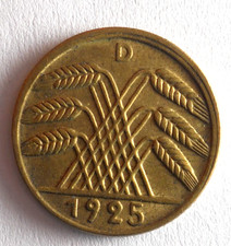 1925 D WEIMAR GERMANY 5 REICHSPFENNIG - Excellent Coin - FREE SHIP - Bin #342