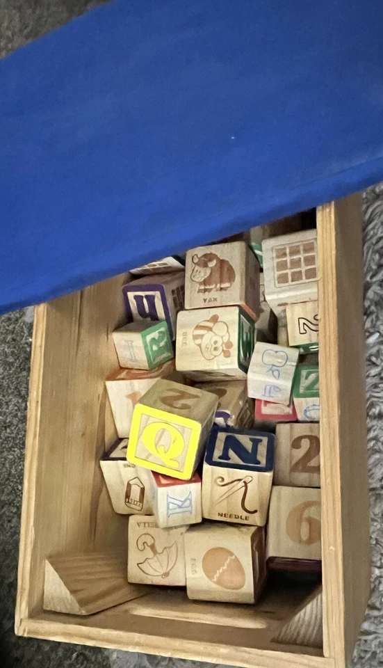 Big And Small Wooden Alphabet Blocks Wood Case Good for Ages 19 Months Plus - Image 2 of 4