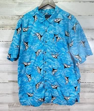 Saddlebred Mens Tropical Blue Short Sleeve Button Dn Shirt Blue Marlin Fish XLT