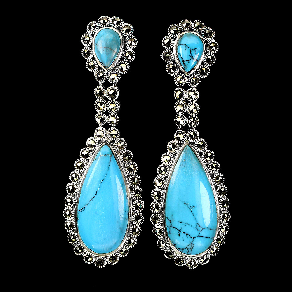 Boucles d'oreilles Argent 925 et gouttes en Verre bleu turquoise – MLG Bijouterie