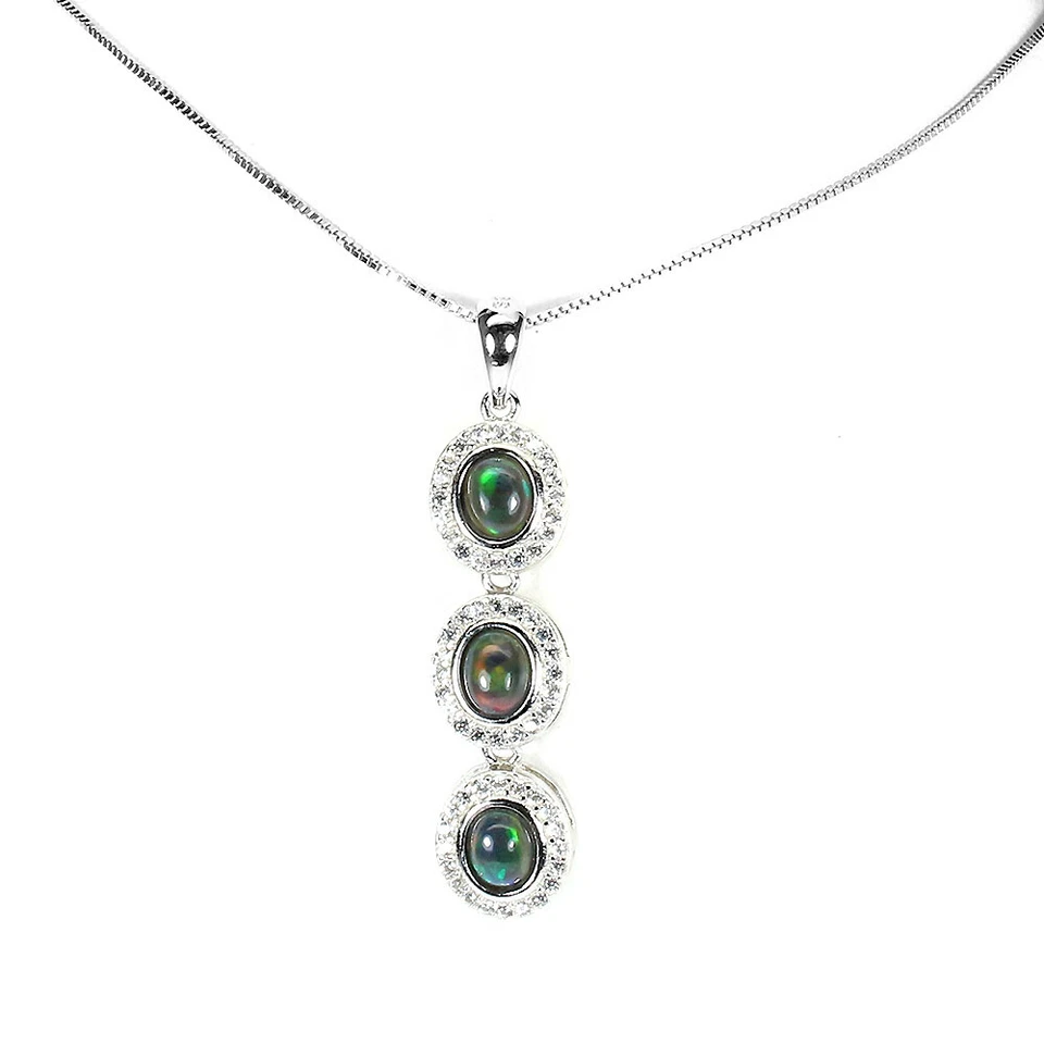 Collar de plata de ley 925 ovalado ópalo negro 5x4 mm topacio piedras preciosas joyería Foto 2 de 4