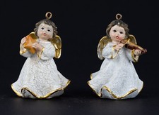 Vintage Christbaumschmuck 2 Engel Stern Violine Weiß Gold Shabby Chic Höhe 6cm