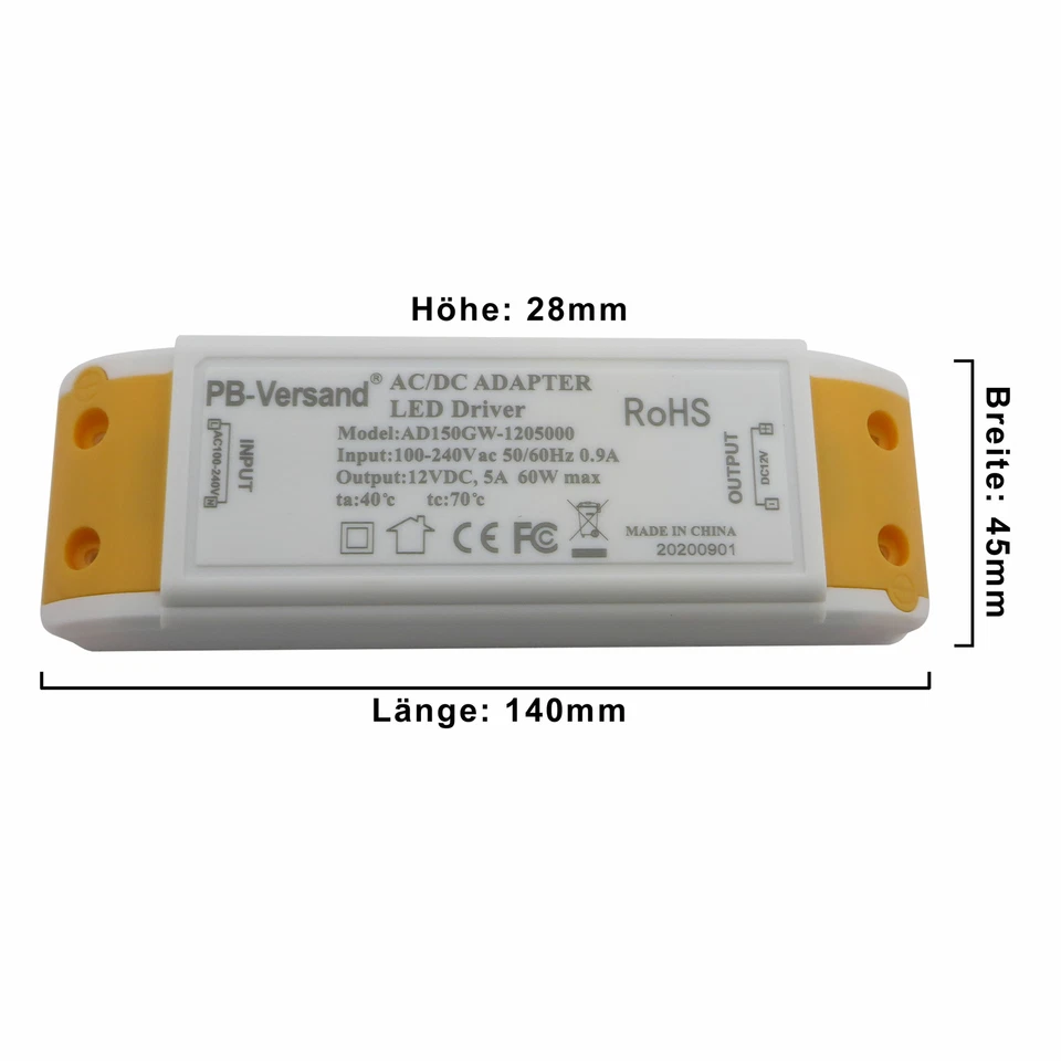LED Trafo 12V DC 60 Watt flachTransformator Driver Netzteil kompakt universal - Bild 2 von 4