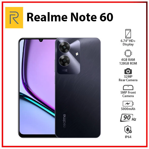 Realme Note 60 4Gb/128Gb ブラック New) Realme Note 60 4GB+128GB BLACK Global Ver. Dual SIM Android