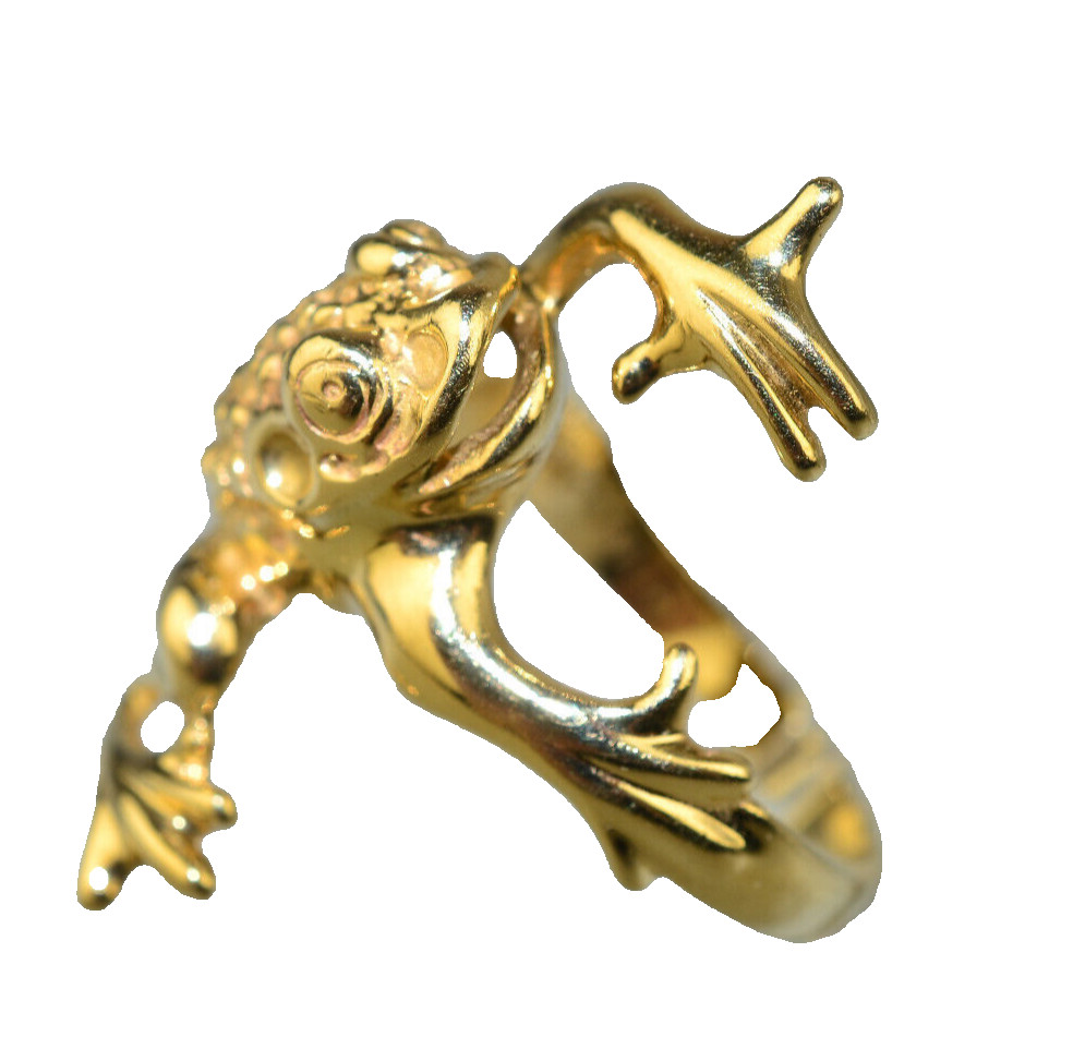 14K SOLID YELLOW GOLD 2-DIMENSIONAL FIGURAL FROG … - image 2