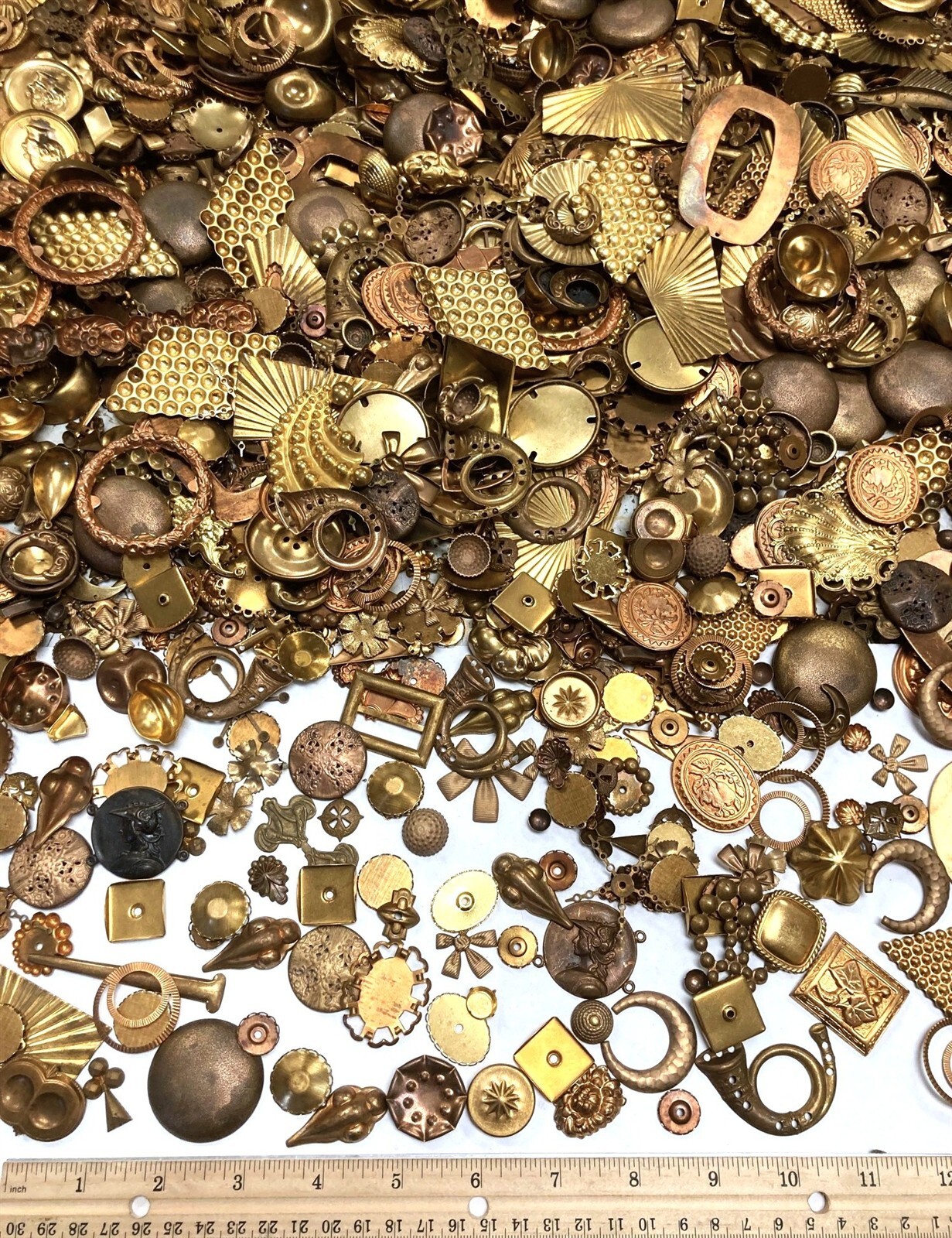 1/2 Pound Vintage Patina Aged Solid Brass Stampings Findings & Settings Lot 1589