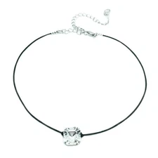 Kristin Perry Leather and Crystal Single Stone Choker Necklace