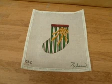 VINTAGE Christmas MINI STOCKING REBECCA #502-C HANDPAINTED NEEDLEPOINT CANVAS