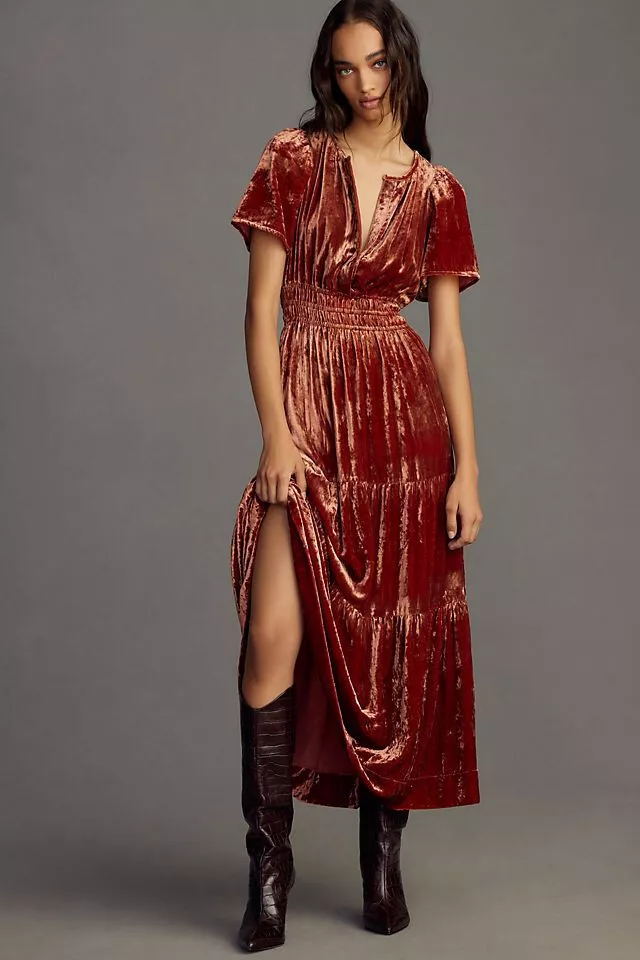 Anthropologie red store velvet dress