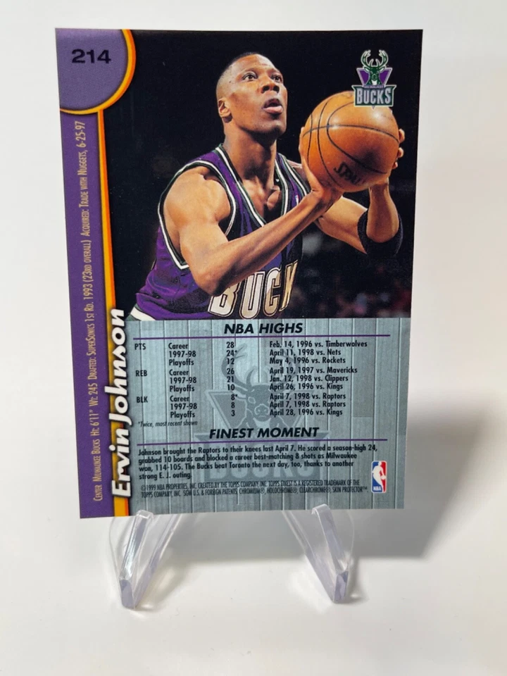 ERVIN JOHNSON 1998-99 Topps Finest #214 Bucks - Image 2 of 2