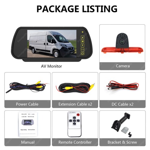7" Mirror Monitor Brake Light Reversing Camera Kit For Fiat Ducato Citroen Relay - Picture 24 of 24