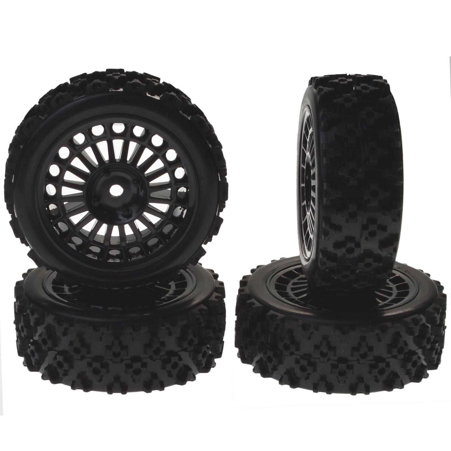 Jeu De 4 Pneus RC 68x28 Mm – Caoutchouc Et Jantes ABS – Pour Tamiya TT-01 TT-02 XV01 – Hexagone 12 Mm