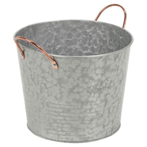 Round Galvanised Vintage Zinc Metal Champagne Chiller Ice Bucket - Picture 1 of 4