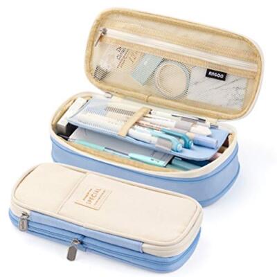  Big Capacity Pencil Pen Case Office College School Large Storage Light Blue