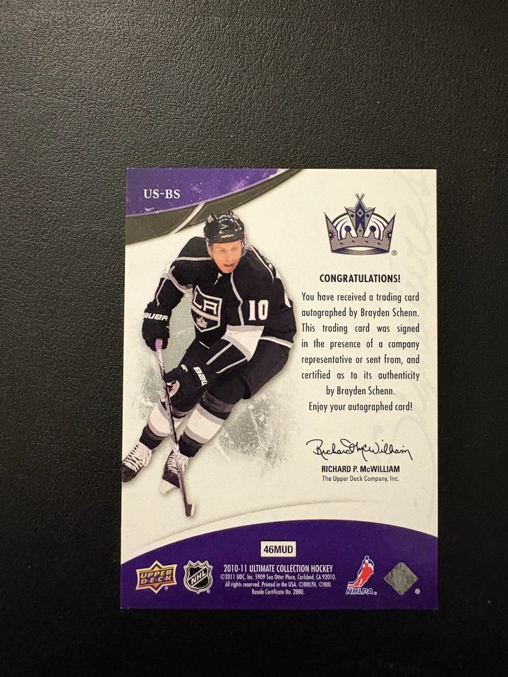 2010-11 Ultimate Collection Signatures Brayden Schenn #US-BS Rookie Auto RC - Image 3 of 3