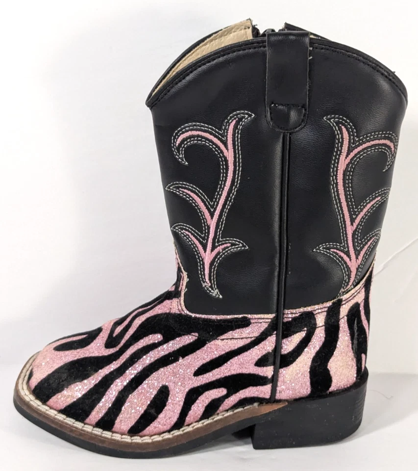 Botas de Vaquero Old West Niñas Cebra Brillo Rosa Negro Western Niño Pequeño 7 Foto 2 de 4