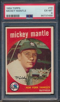 BLOODY FACE MANTLE 1959 Error Topps Mickey #10 HOF Yankees PSA 6