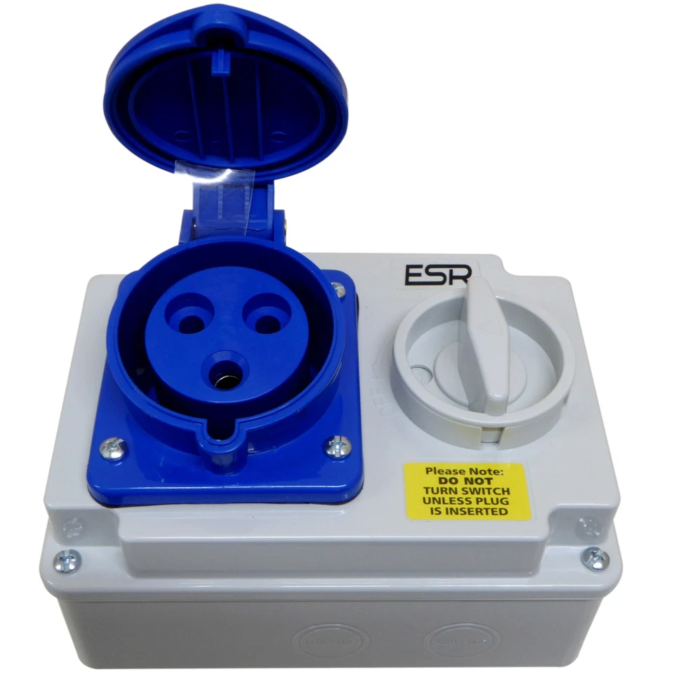 32 Amp 3 Pin 240v Blue Socket Interlocked IP44 32A Suits EV Charger Caravan