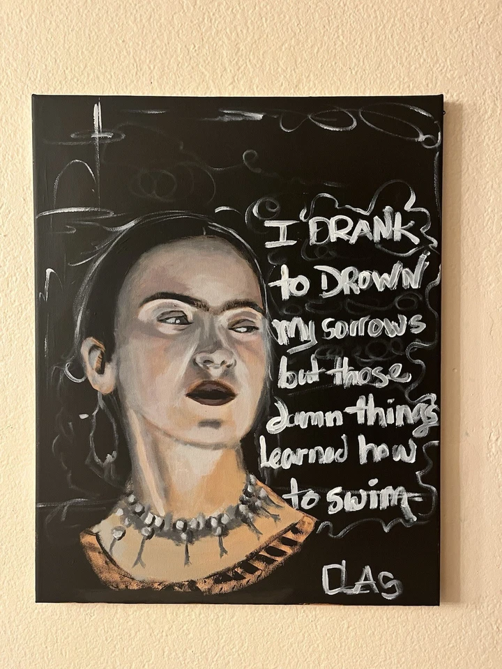 Pintura Acrílica Original Inspirada en Frida Kahlo Estilo Arte Mexicano Lienzo DLAS Foto 3 de 4