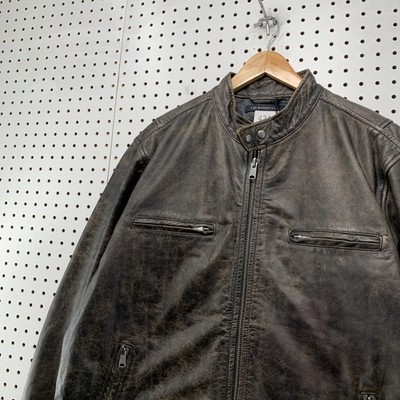 NEW Lucky Brand Bonneville Leather Moto Cafe Racer Jacket Brown
