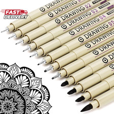 Muchcute Micro Fineliner Drawing Art Pens: 12 Black Fine Line Waterproof Ink Set